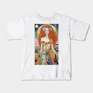 Gustav Klimt's Parisian Reverie: Inspired Eiffel Tower Kids T-Shirt